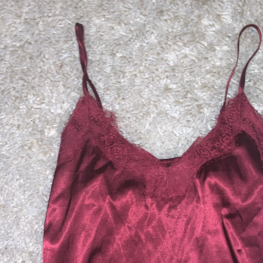 Zaful Burgundy Satin Lace Top